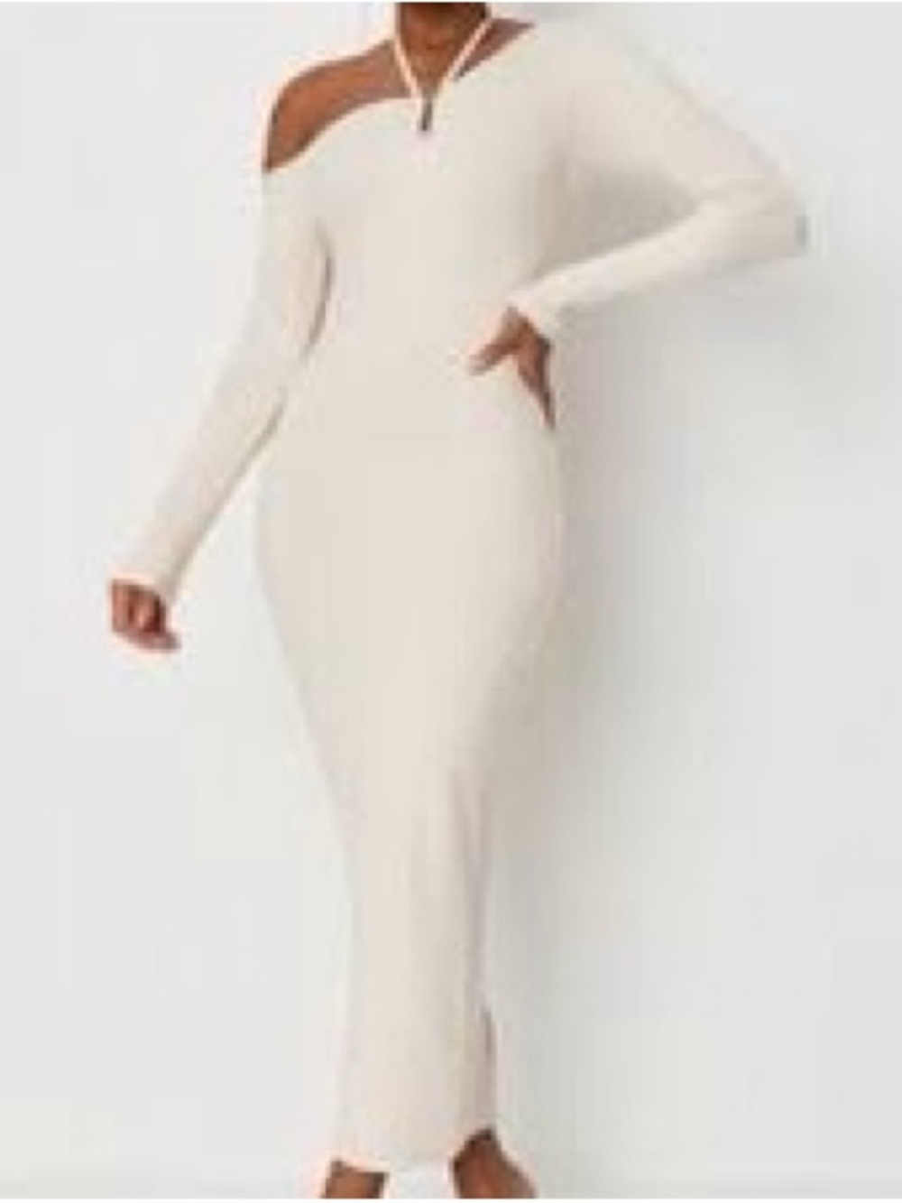 Missguided x Carli Bybel Asymmetric One-Shoulder Long Sleeve Midi Dress in Cream